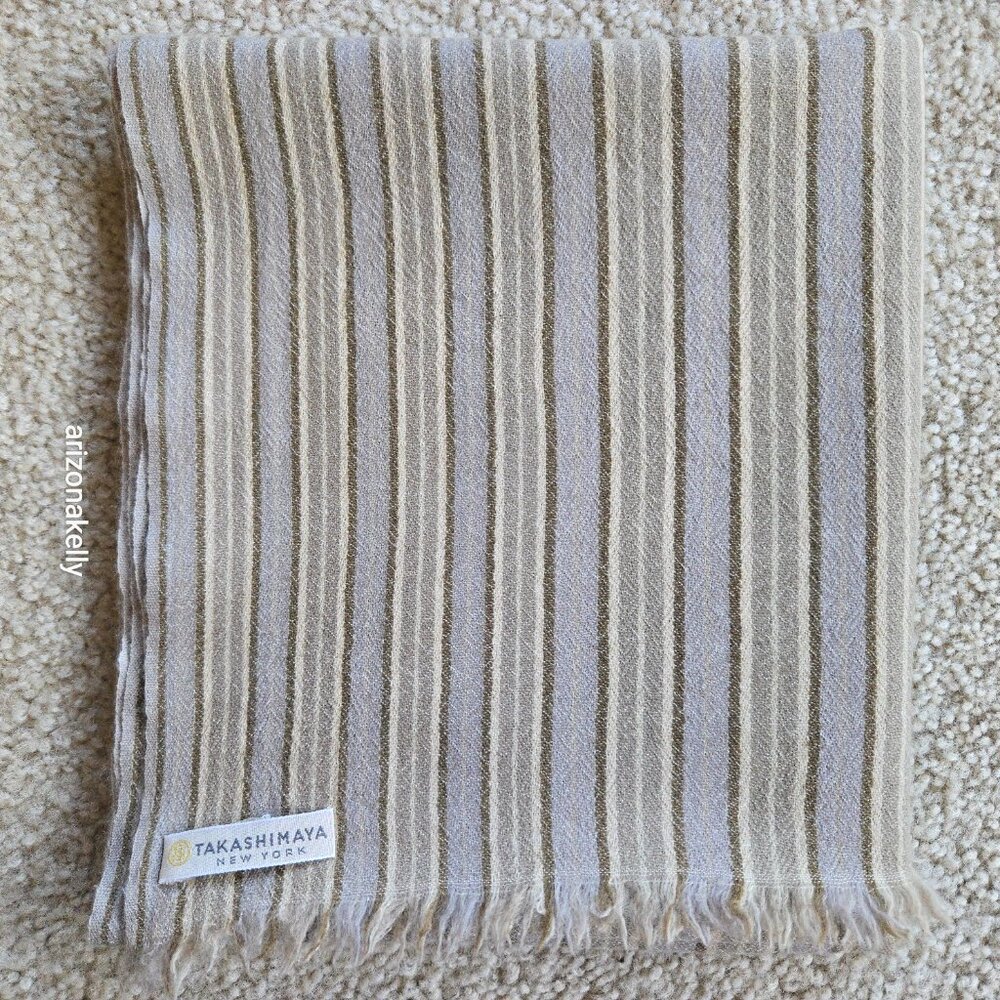 Takashimaya Cashmere Stripe Oblong Scarf - Picture 8 of 9